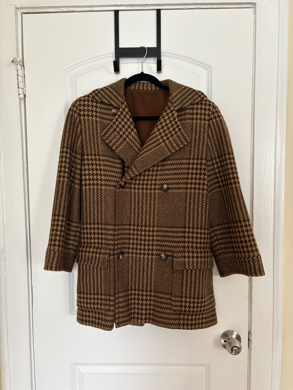 Saks Fifth Avenue Brown Houndstooth Wool Coat